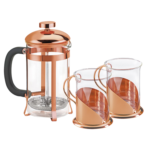 Set de Cafetera Francesa y Tazas Encobrizada M82